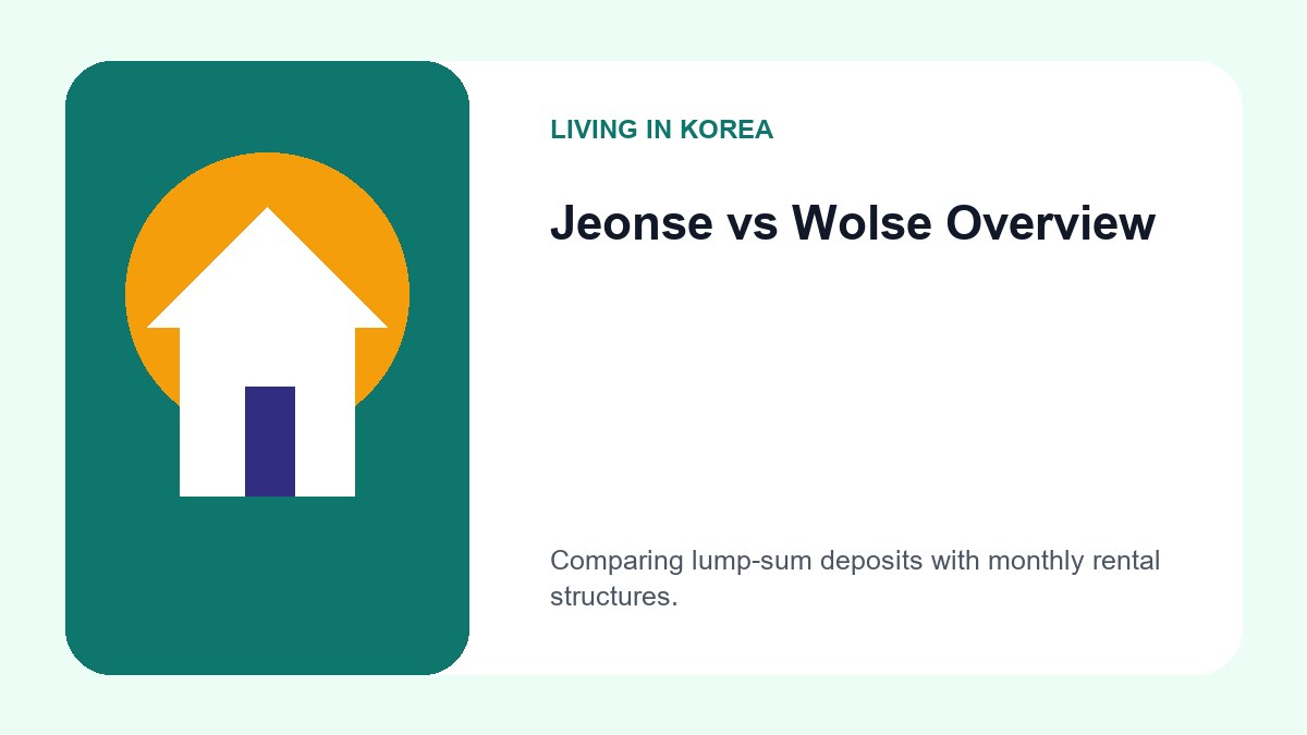 Protect Your Housing Deposit in Korea: Jeonse and Wolse Guide 2 Comparison chart showing Jeonse as a high deposit with no rent, and Wolse as a smaller deposit with monthly payments.