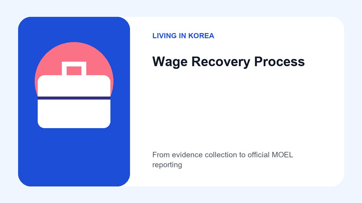 Minimum Wage Rights for Foreign Workers in Korea: 2026 Guide 3 A flow chart illustrating the steps: 1. Collect Evidence, 2. Request Pay, 3. Contact MOEL 1350, 4. File Petition