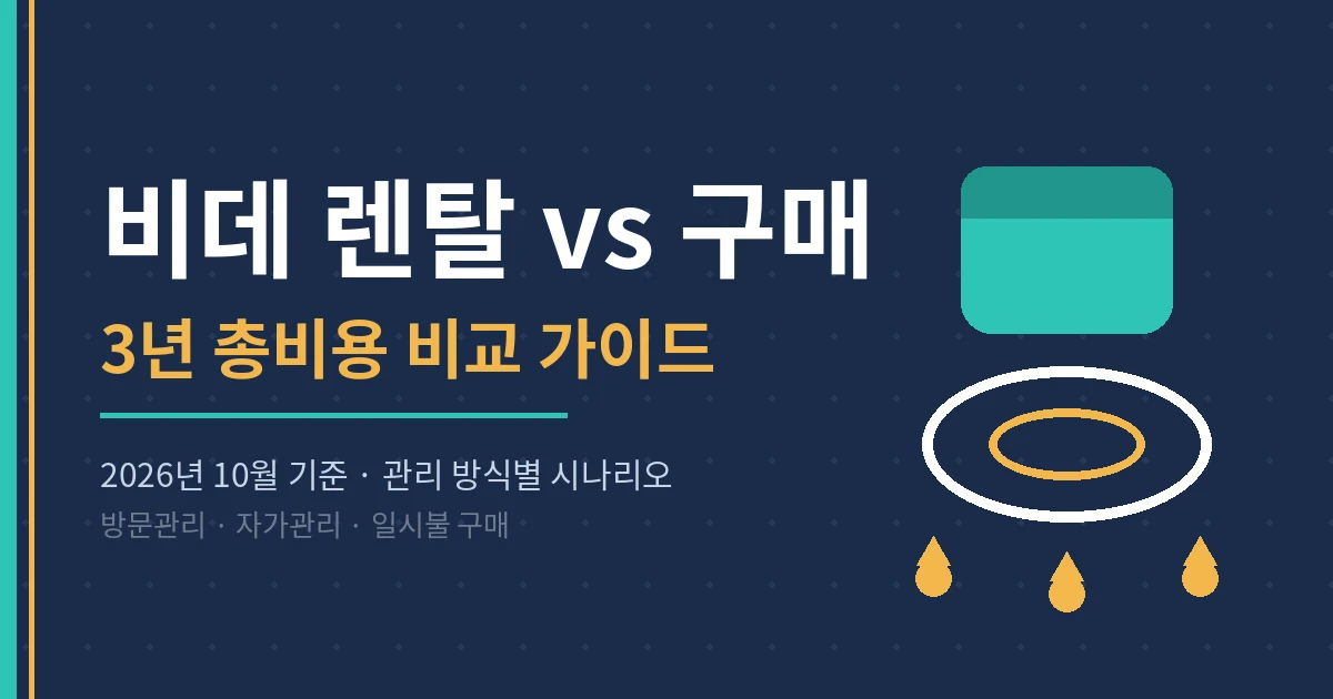 비데 렌탈 vs 구매 3년 총비용 비교 가이드 타이포 카드. 2026년 10월 기준, 관리 방식별 시나리오 정리